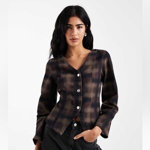 ASOS DESIGN V neck denim top in plaid print